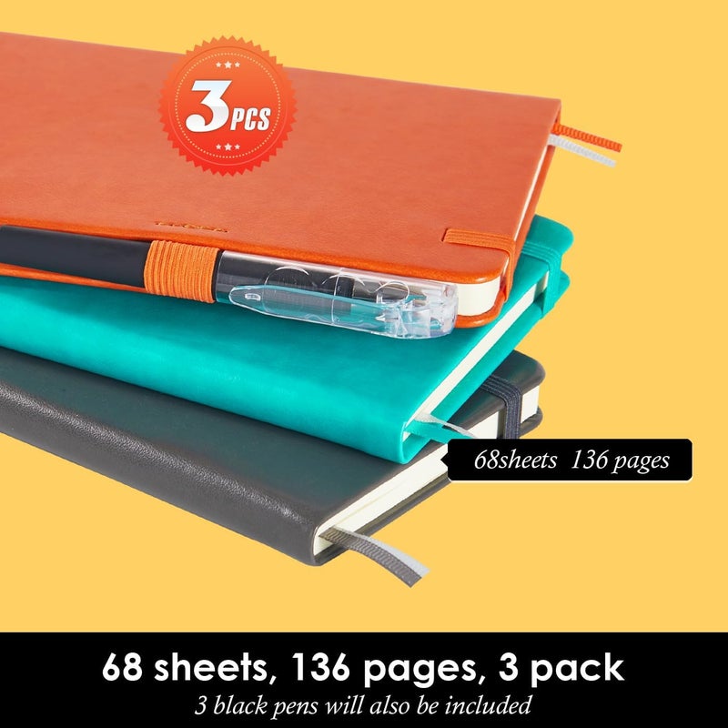 NIRMIRO دفتر ملاحظات جيب 3 عبوات مع قلم، دفتر يوميات صغير 3.7" × 5.7" للكتابة للنساء، 408 صفحة، رمادي برتقالي زمردي - Image 4